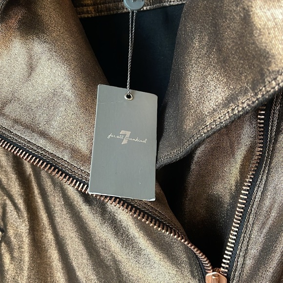 NWT Seven for all Mankind Gold Metallic Jean Motorcycle Jacket - Picture 2 of 9